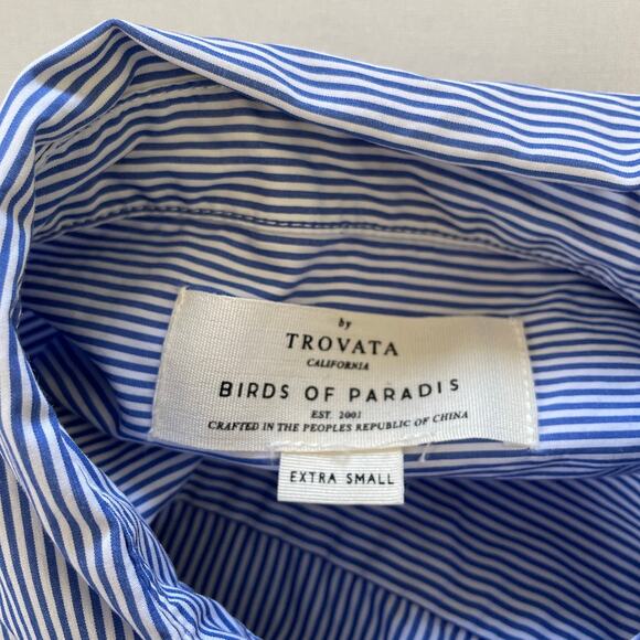 Trovata Birds of Paradis Shirt Womens Extra Small Button Front Peplum Striped - Picture 3 of 5
